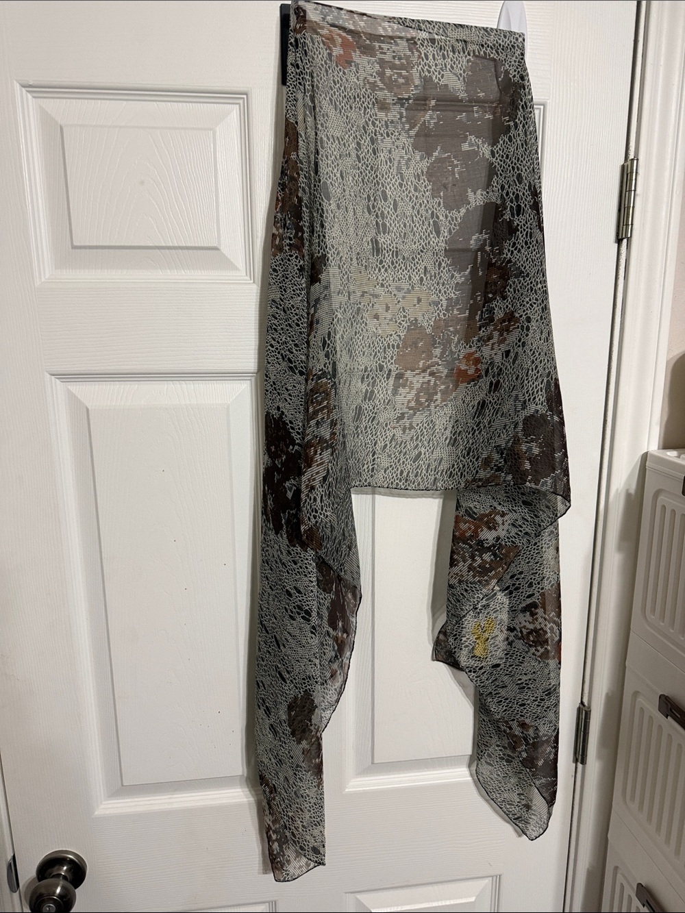 Cejon Sheer Lace-Patterned Scarf in Gray, Brown and Cream